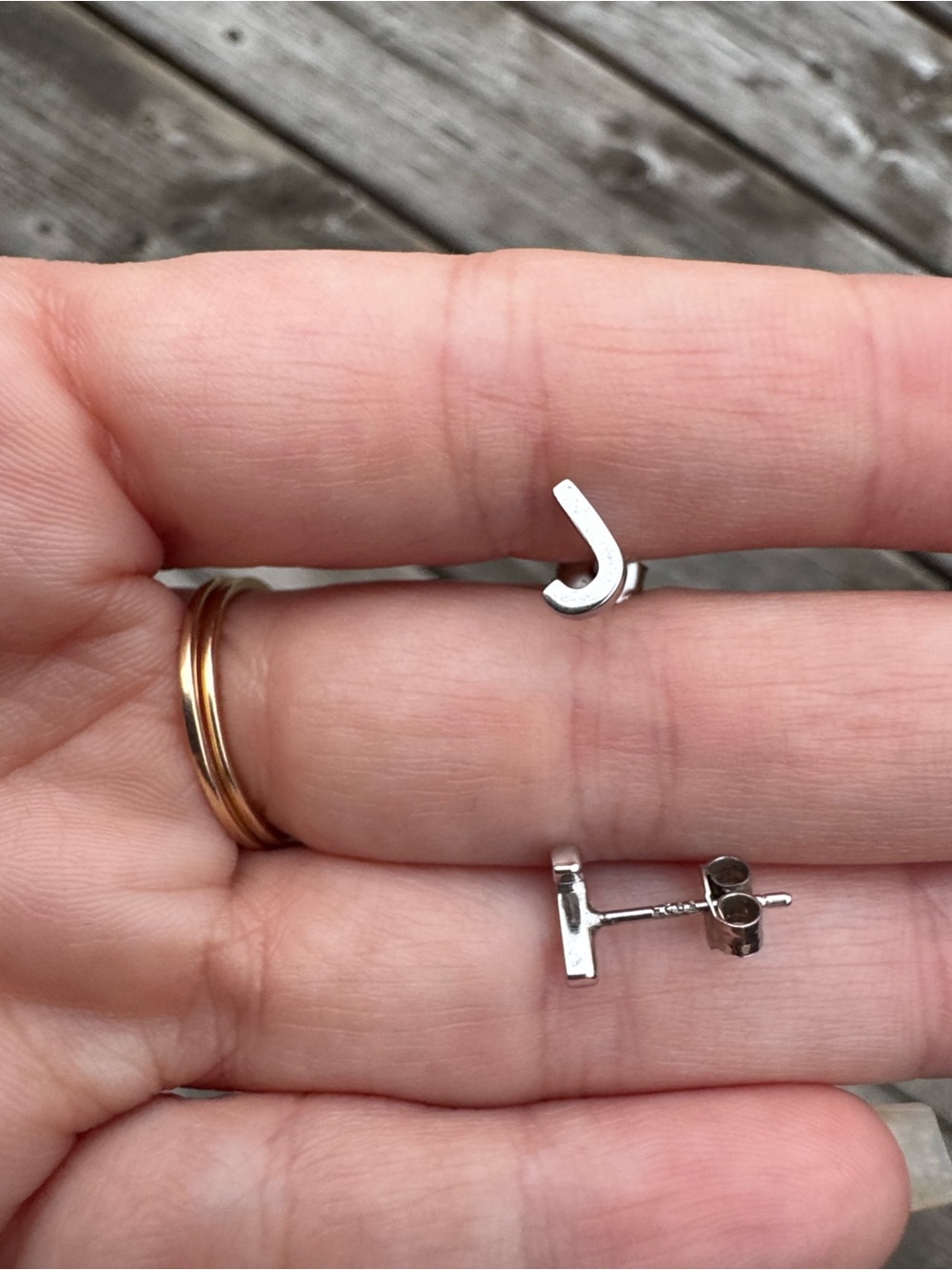 Sterling Silver initial Stud Earrings - letter J - stamped